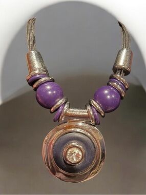 Purple Beaded Pendant Statement Necklace